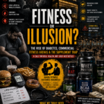 “Pakistan diabetes and commercial fitness industry crisis illustration showing supplements, obesity, and luxury fitness arenas”